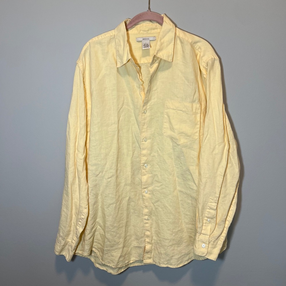 Merona Butter Yellow 100% Linen Long Sleeve Button Down Shirt Large